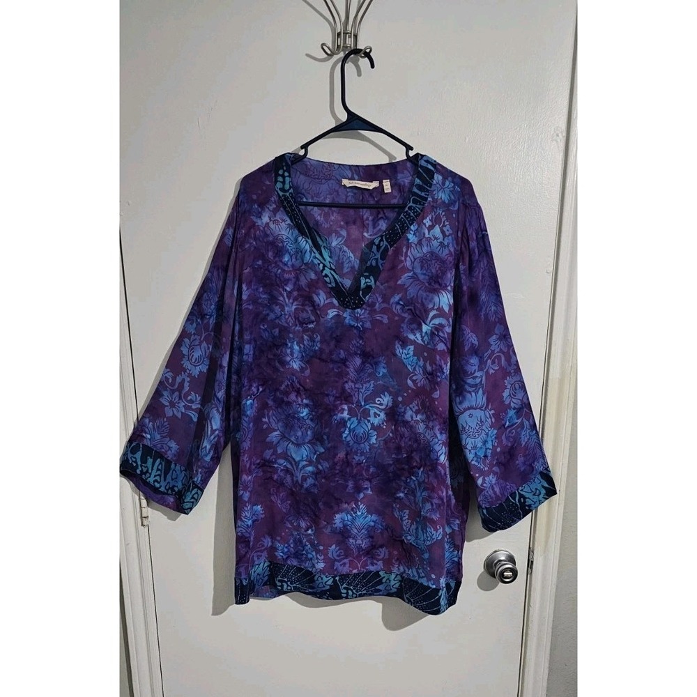 Soft Surroundings tunic top Women's XL Purple Mixed Media Boho Coastal Artsy